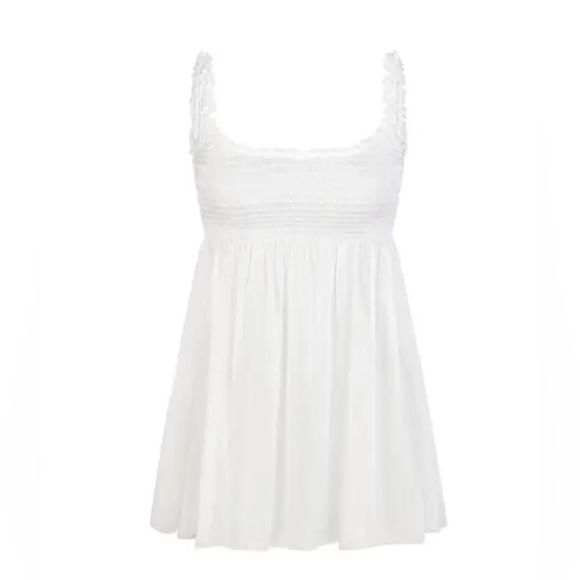 NWT SKIMS Romance Smocked Mini Slip Dress in Color: Snow - Picture 6 of 7